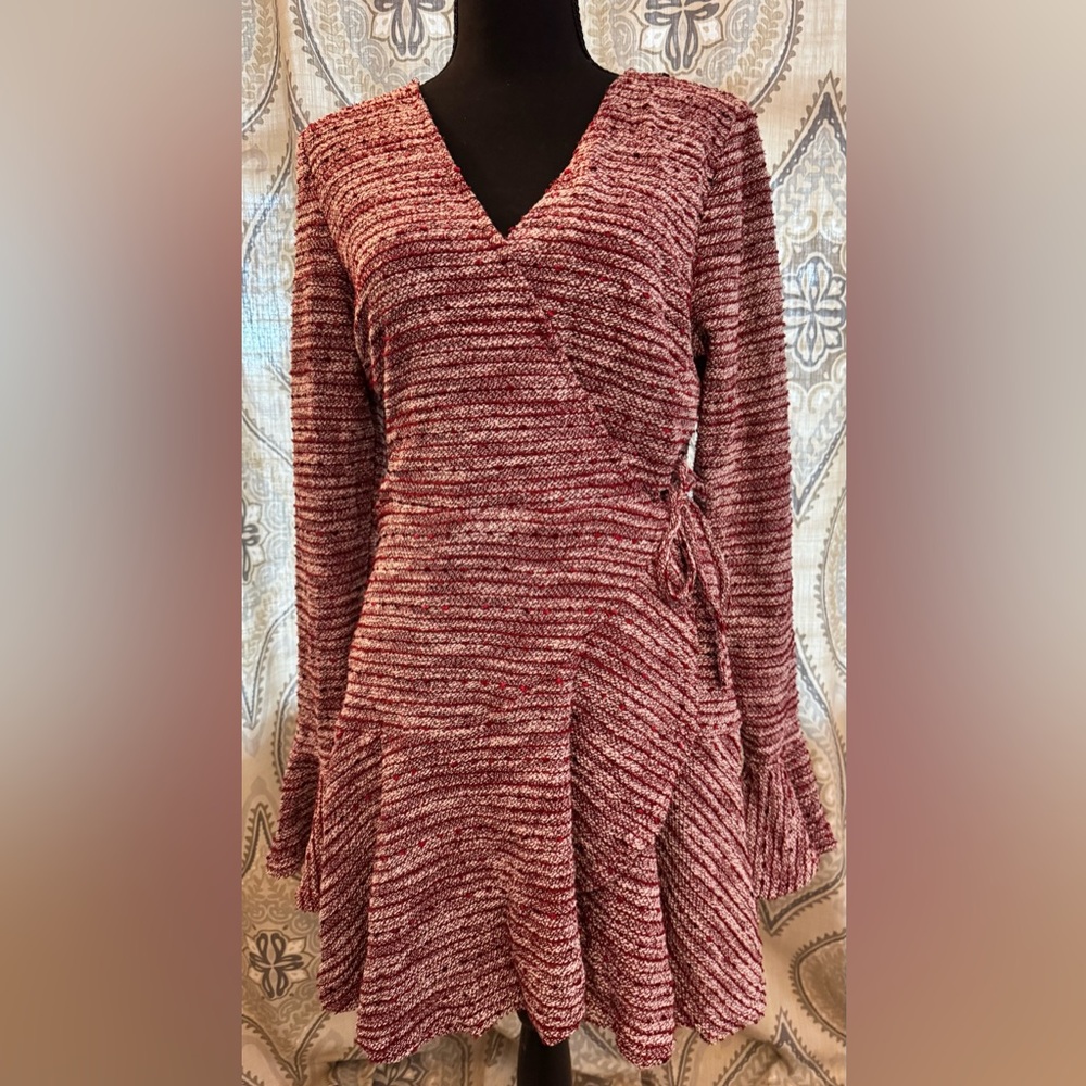 Very J Wine Knit Long Sleeve Dress Large